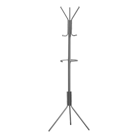 Monarch Specialties Coat Rack, Hall Tree, Free Standing, Hanging Bar, 6 Hooks, Entryway, 68"H, Bedroom, Metal, Grey I 2163